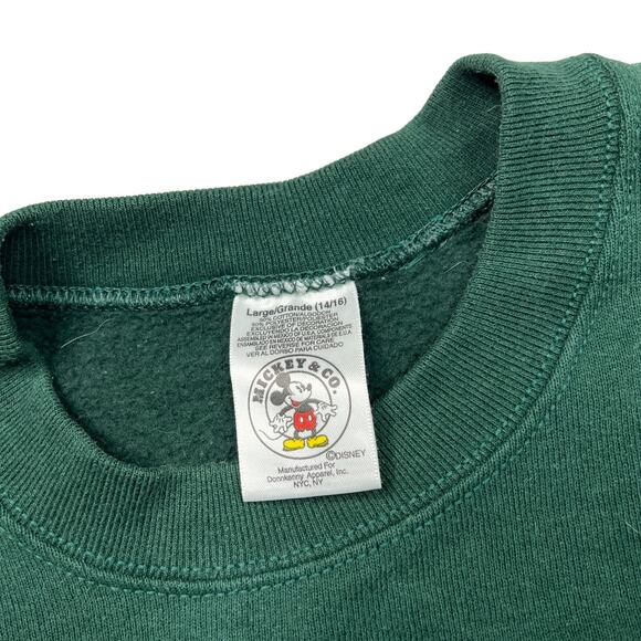 Disney VTG 90s Mickey Mouse Plaid Collegiate Crewneck Sweatshirt Green Youth Lg - Picture 4 of 5